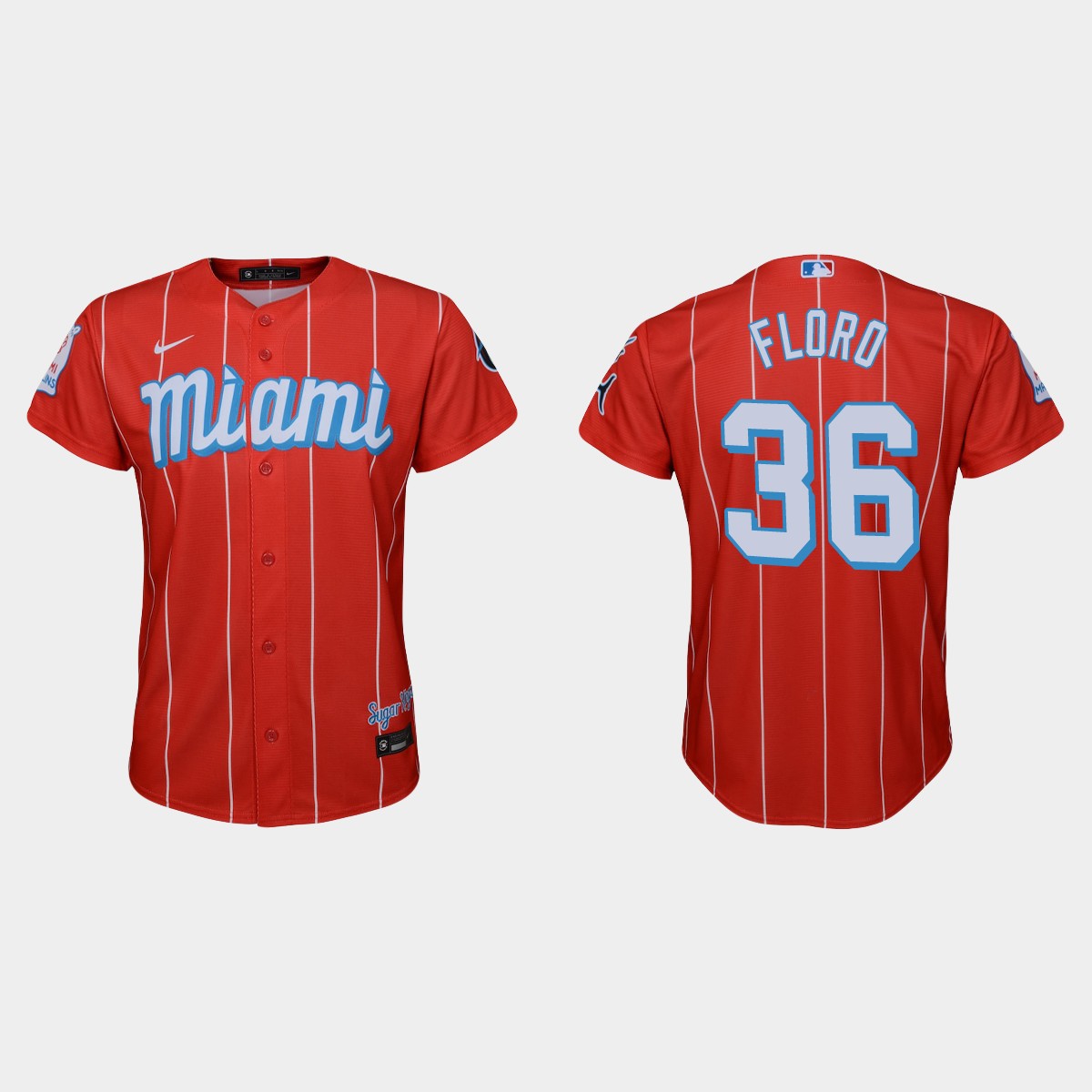 Youth Miami Marlins #36 Dylan Floro Red 2021 City Connect  Jersey
