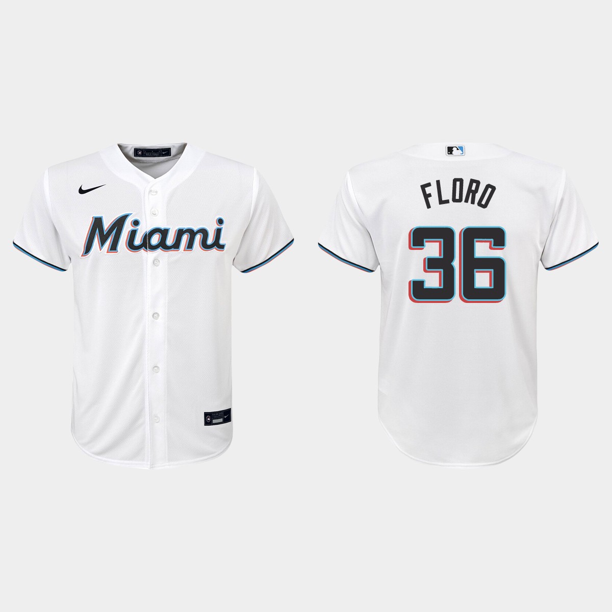 Youth Miami Marlins #36 Dylan Floro White  Home Jersey