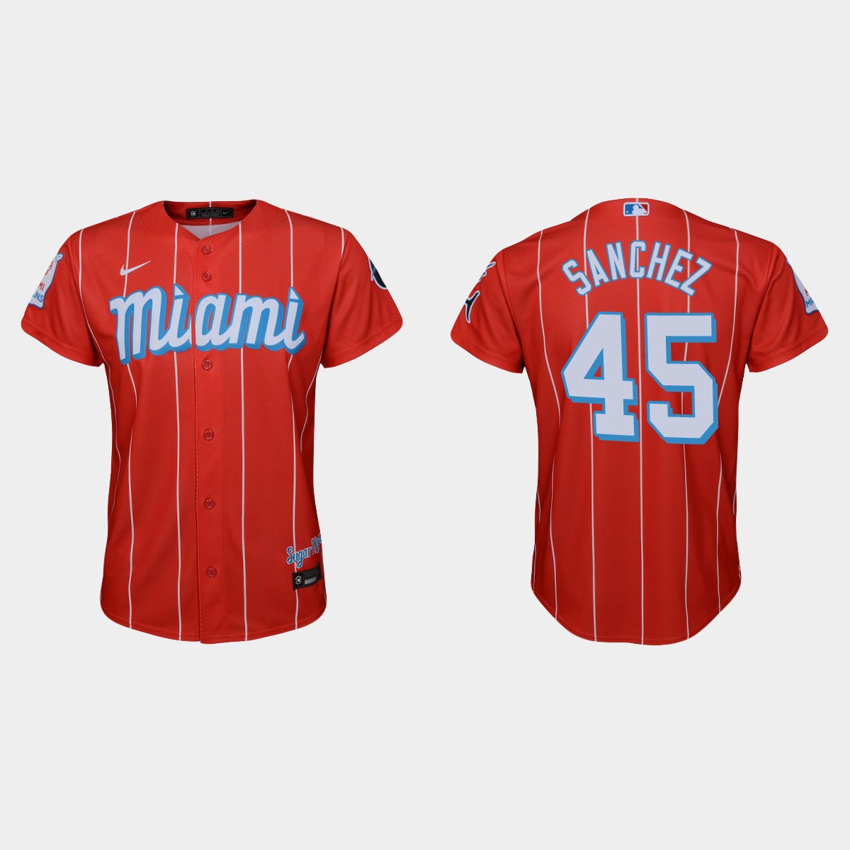 Youth Miami Marlins #45 Sixto Sanchez Red 2021 City Connect  Jersey