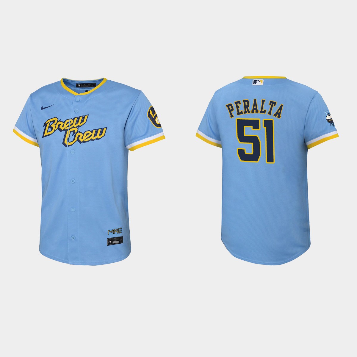Youth Milwaukee Brewers Freddy Peralta Powder Blue 2022 City Connect  Jersey