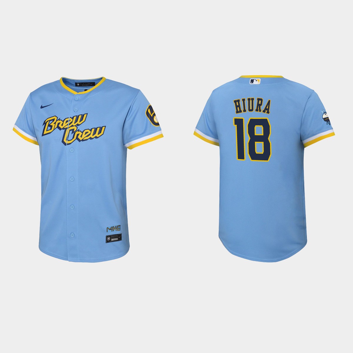 Youth Milwaukee Brewers Keston Hiura Powder Blue 2022 City Connect  Jersey