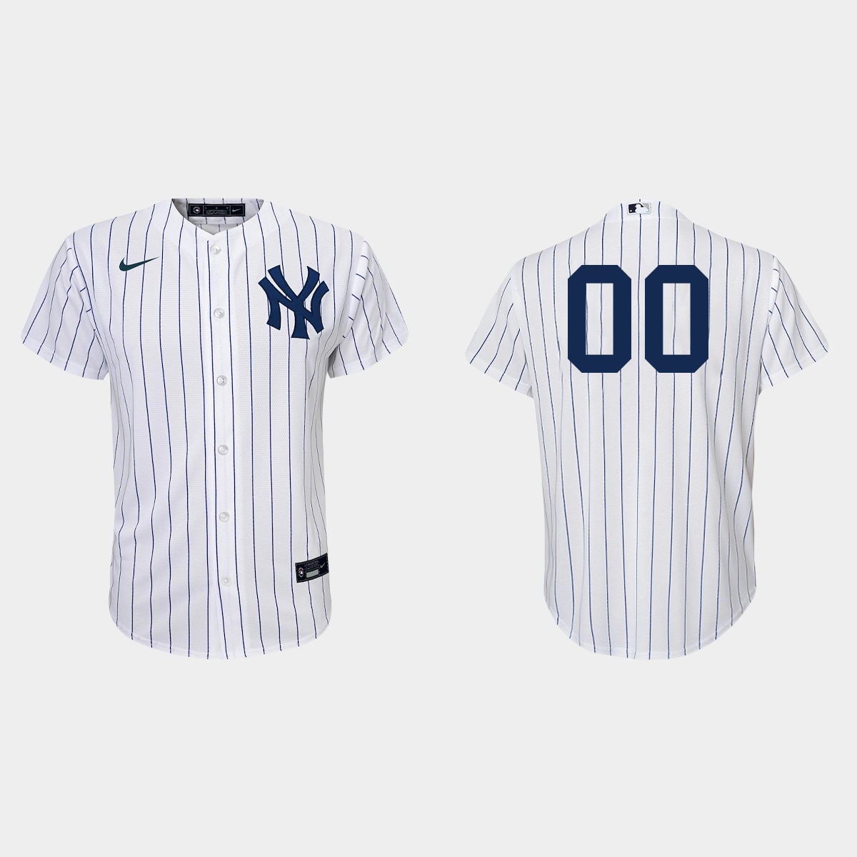 Youth New York Yankees #00 Custom White Navy  Home Jersey