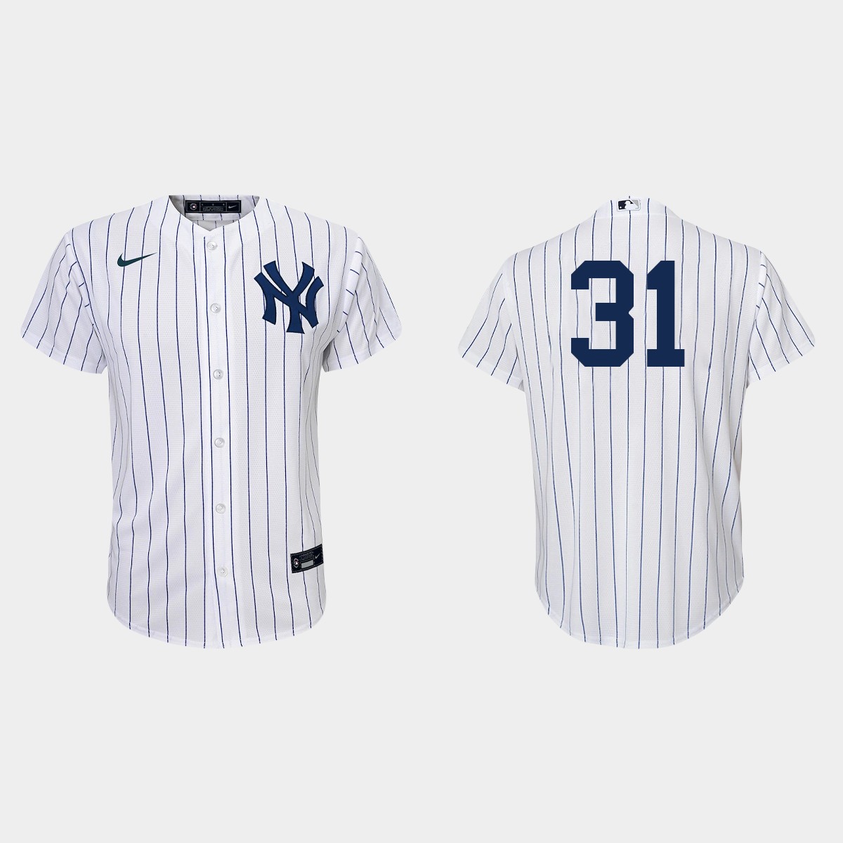 Youth New York Yankees #31 Aaron Hicks White Navy  Home Jersey