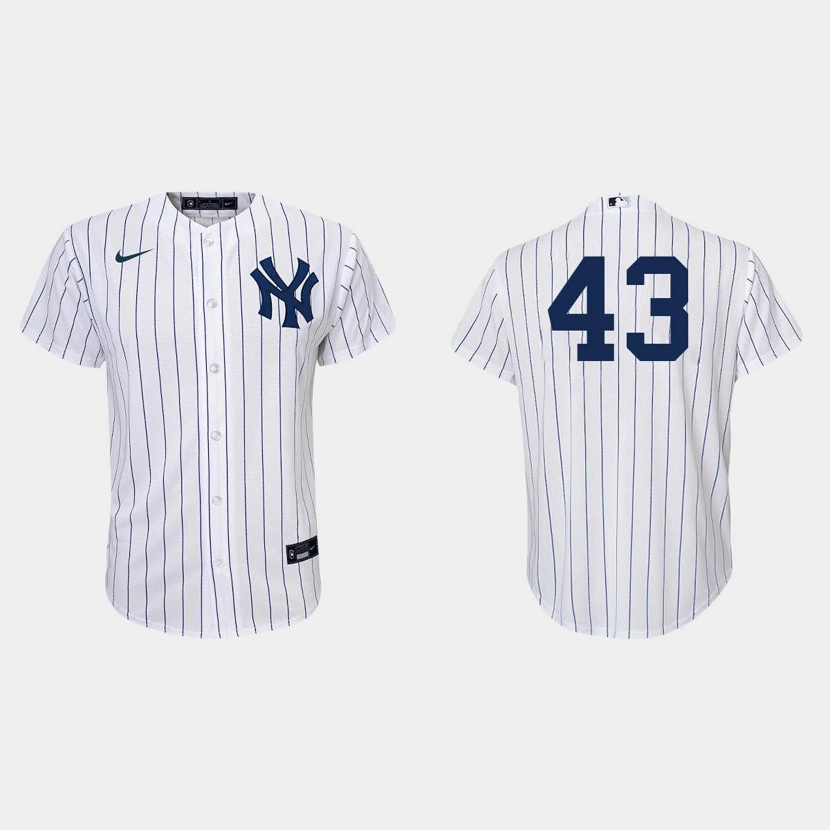 Youth New York Yankees #43 Jonathan Loaisiga White Navy  Home Jersey