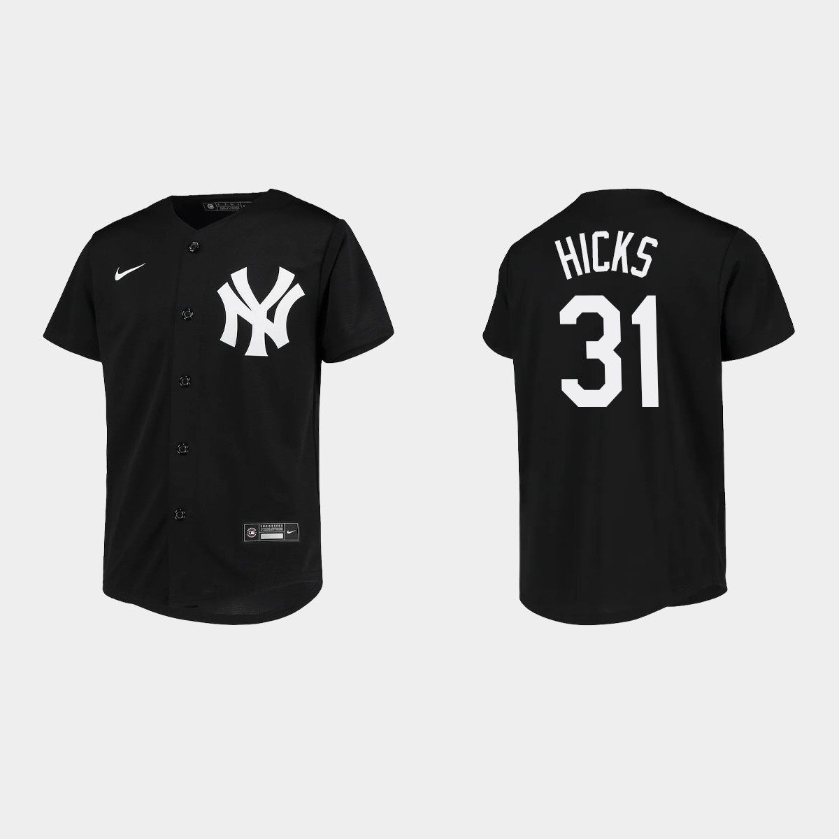 Youth New York Yankees Aaron Hicks Black  Team Jersey