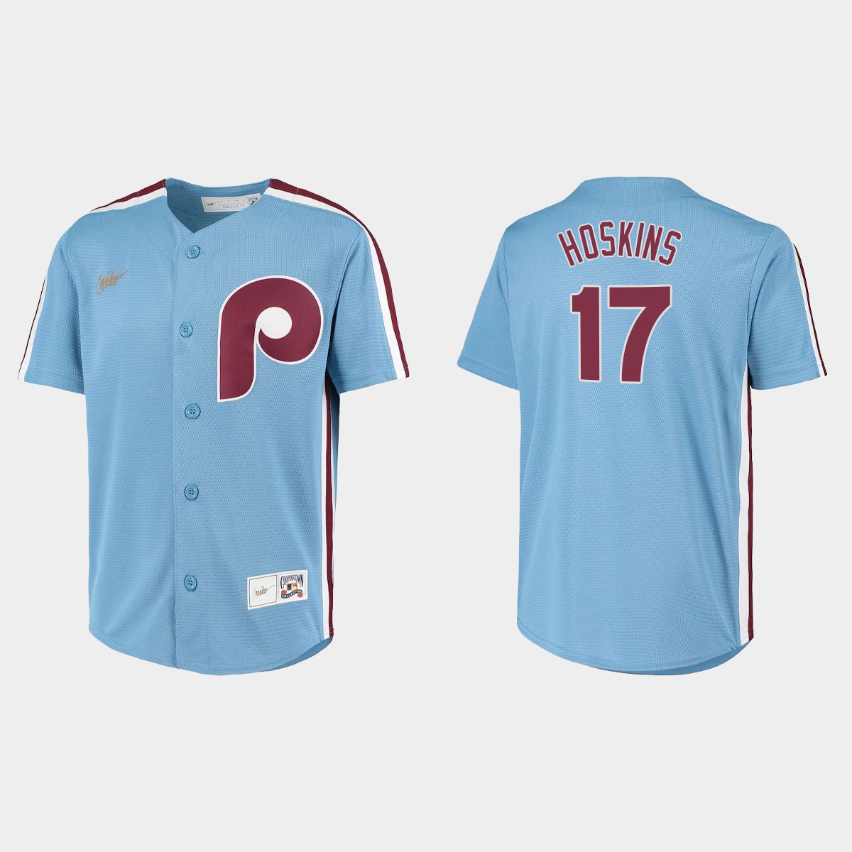 Youth Philadelphia Phillies #17 Rhys Hoskins Light Blue Cooperstown Collection Road Jersey