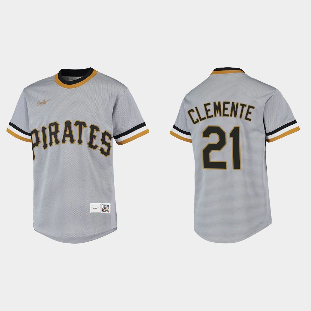 Youth Pittsburgh Pirates #21 Roberto Clemente Gray Cooperstown Collection Road Jersey