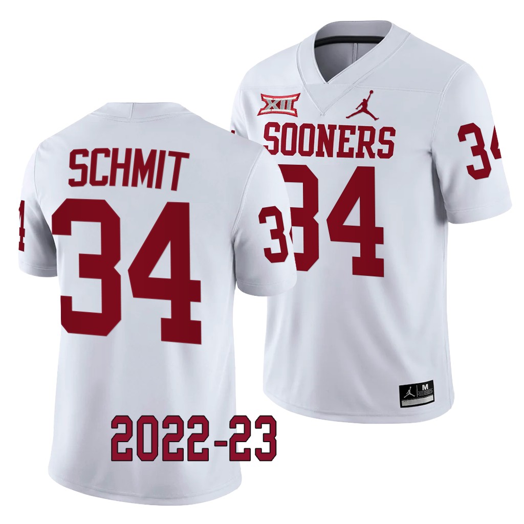 Zach Schmit Oklahoma Sooners 2022-23 College Football Game Jersey Men’s White #34 Uniform