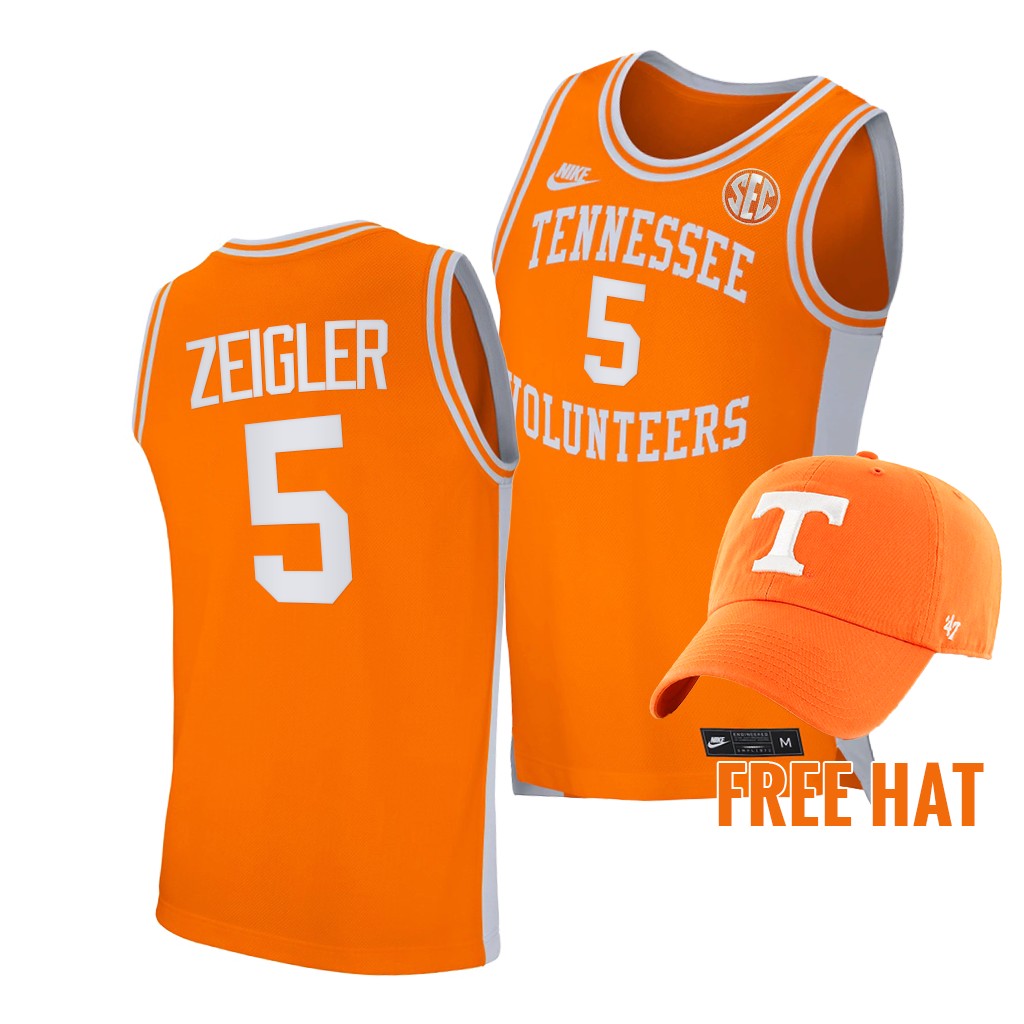 Zakai Zeigler Tennessee Volunteers Retro Basketball Orange 2021-22 Free Hat 5 Jersey Men