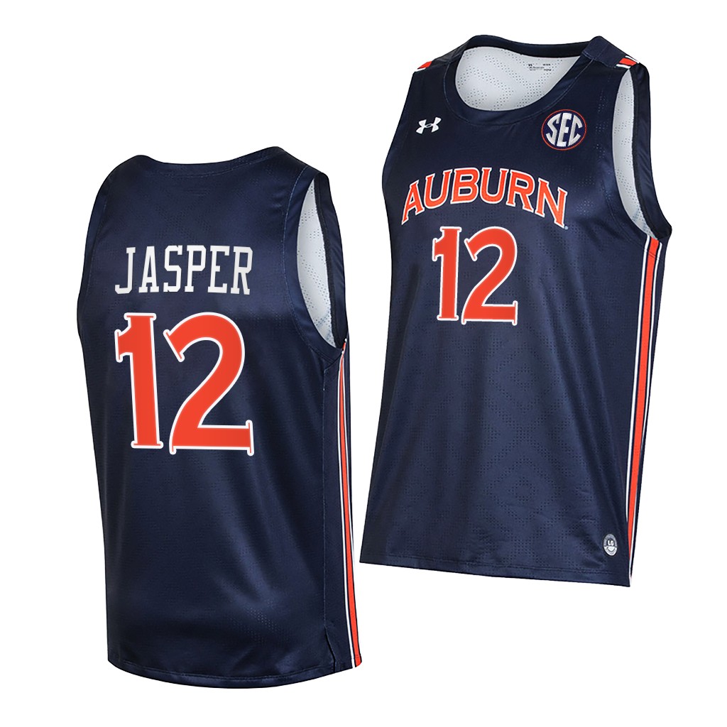 Zep Jasper #12 Auburn Tigers 2021-22 College Basketball Navy Jersey