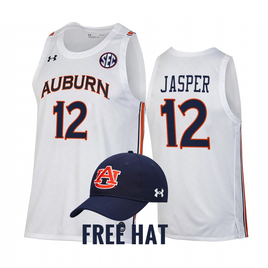 Zep Jasper Auburn Tigers White Jersey 2021-22 College Basketball Free Hat