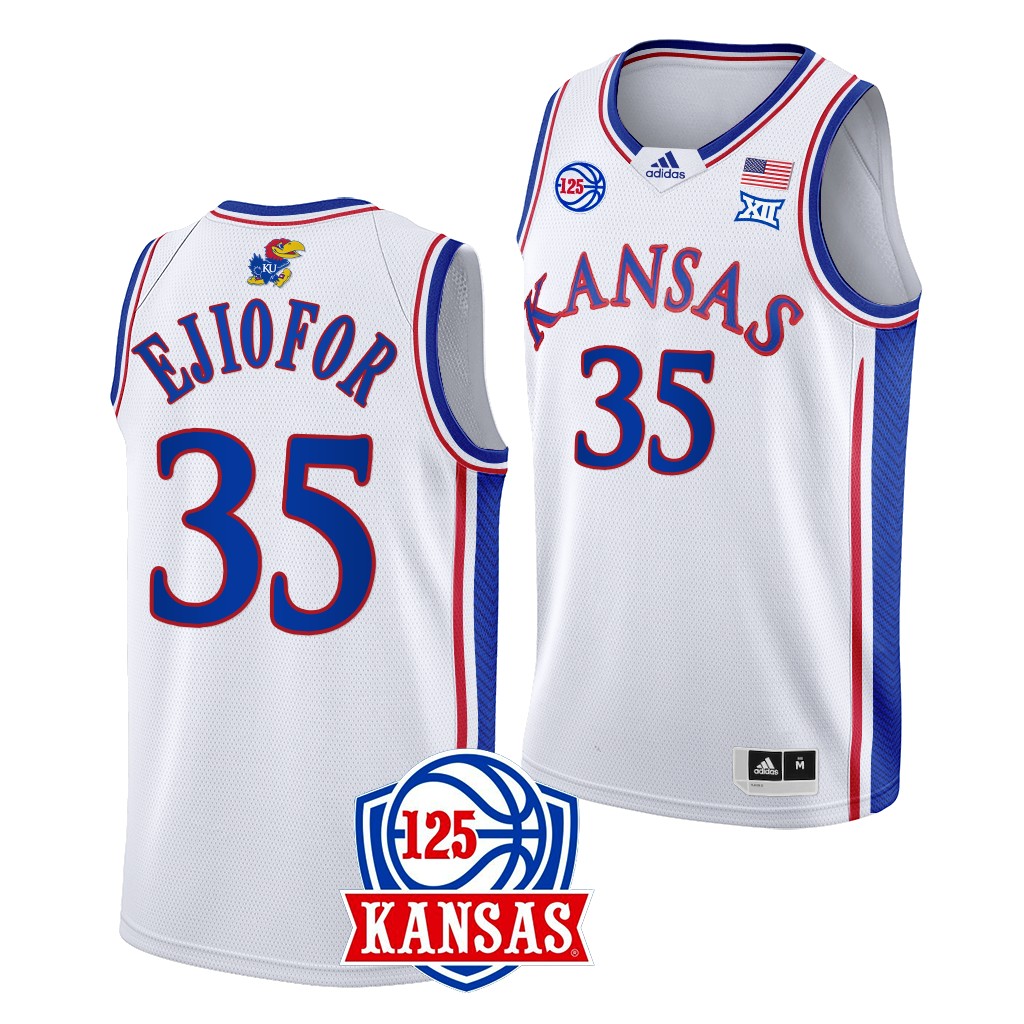 Zuby Ejiofor Kansas Jayhawks #35 White 125th Year Jersey 2022-23 Home