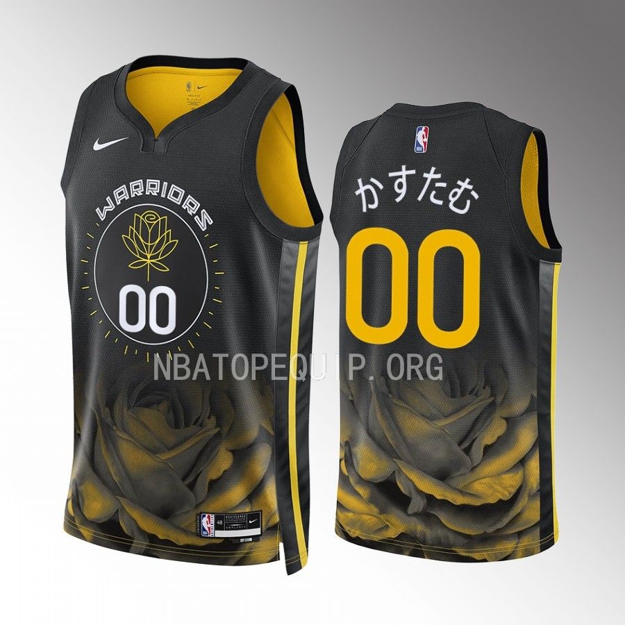かすたむ Golden State Warriors 2023 Japanese Heritage Custom Black #00 Jersey Men