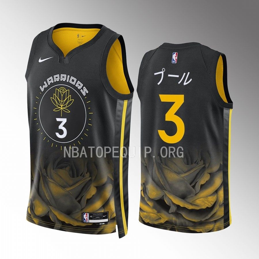 プール Golden State Warriors 2023 Japanese Heritage Jordan Poole Black #3 Jersey Men