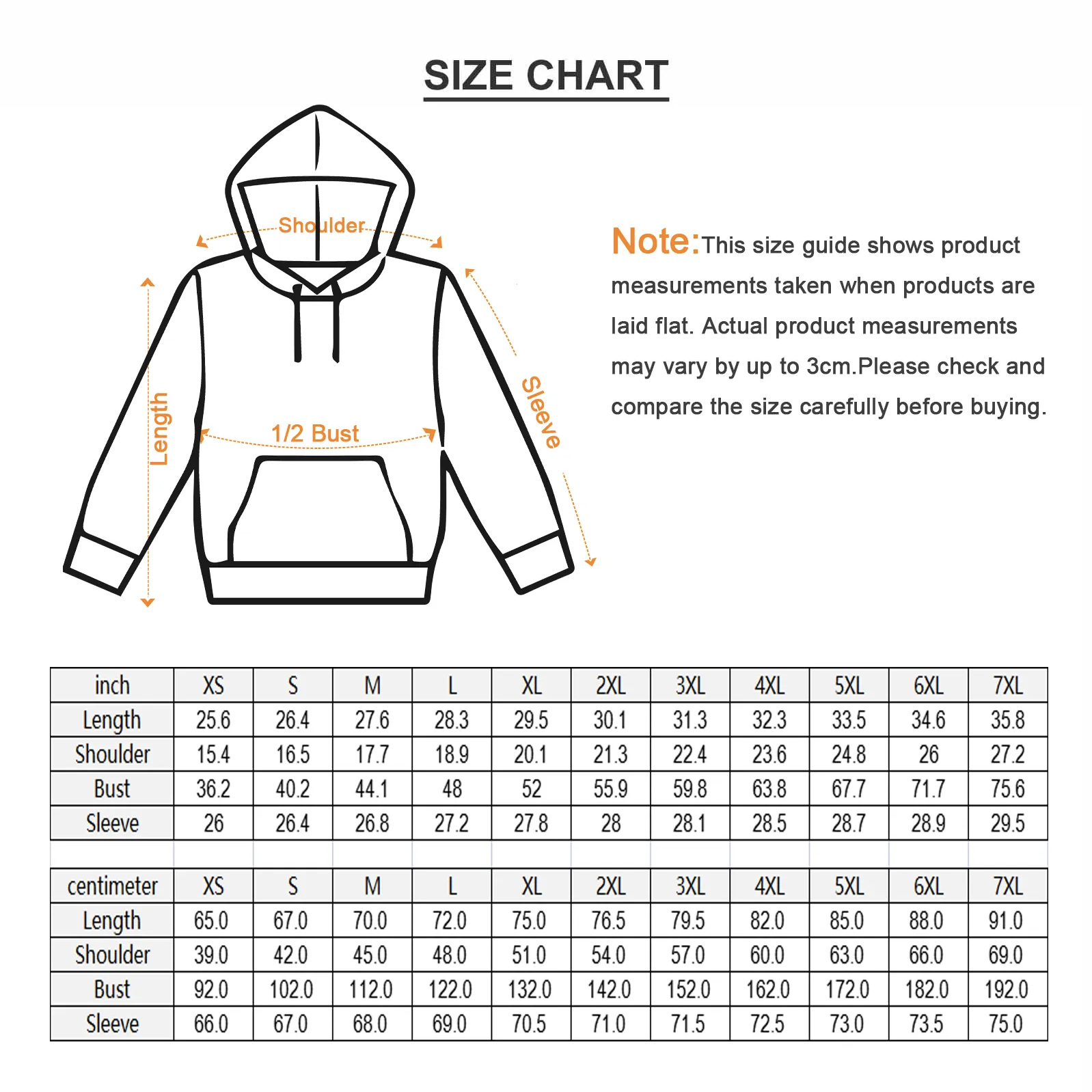 Hoodie sizechart Hoodie sizechart